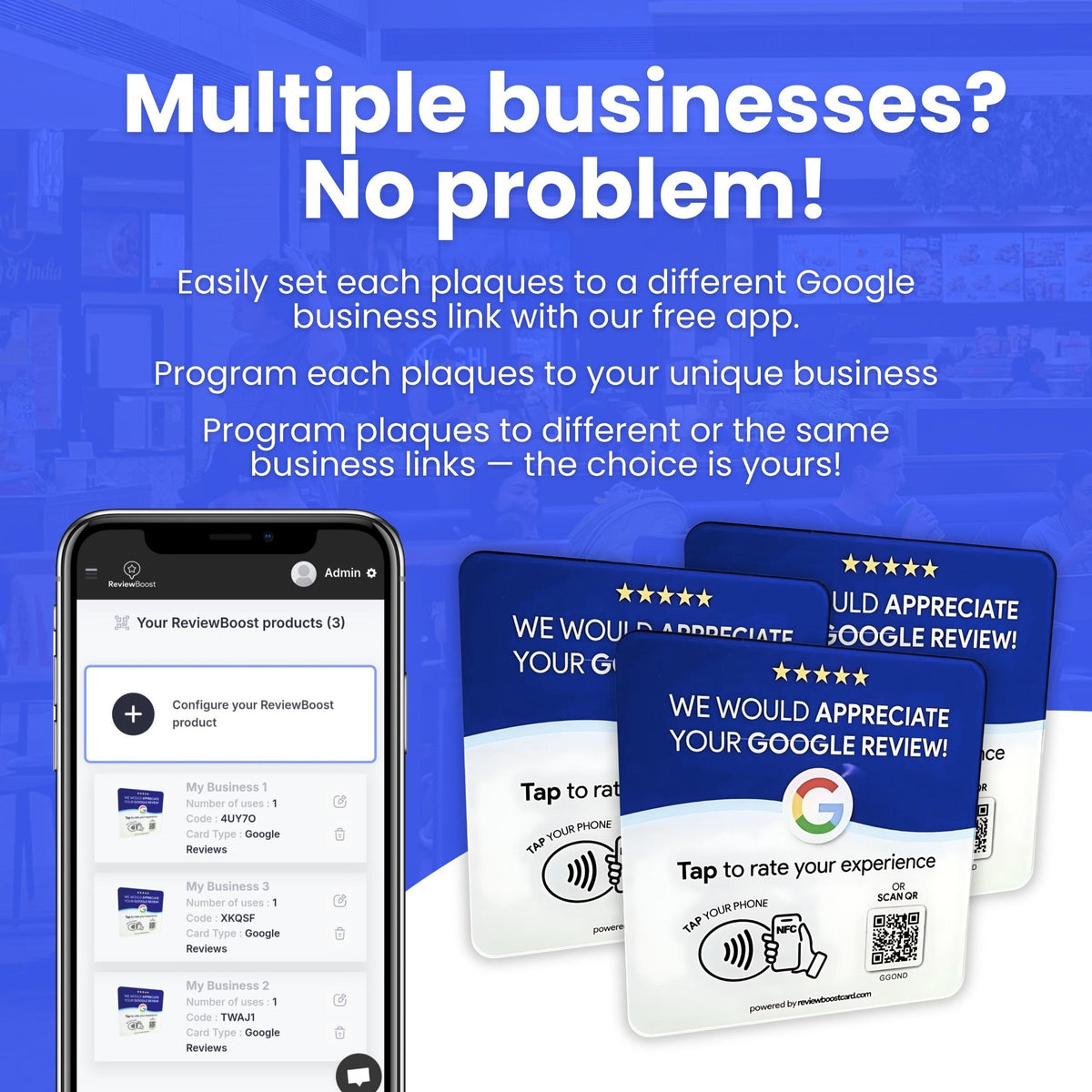 ReviewBoost — NFC Google Review Cards, Plaques & Stands for Business